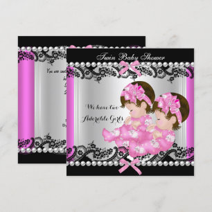 Invitation Twin Girl Baby shower Hot rose mignonne Baby Girls