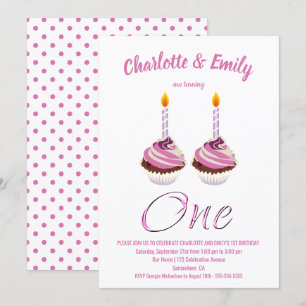 Invitation Twin Girls 1er anniversaire Pink Cupcake Party