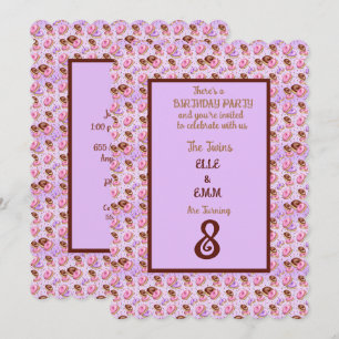 Invitation Twin Girls 8e fête d'anniversaire