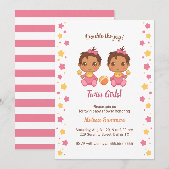 Invitation Twin Girls Baby shower 2 (Devant / Derrière)