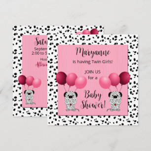 Invitation Twin Girls Baby shower dalmate rose