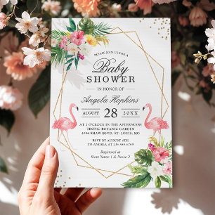Invitation Twin Girls Baby shower Tropical Floral Flamants ro