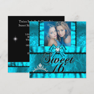 Invitation Twin Girls Blue Sweet sixteen Turquoise Sweet 16
