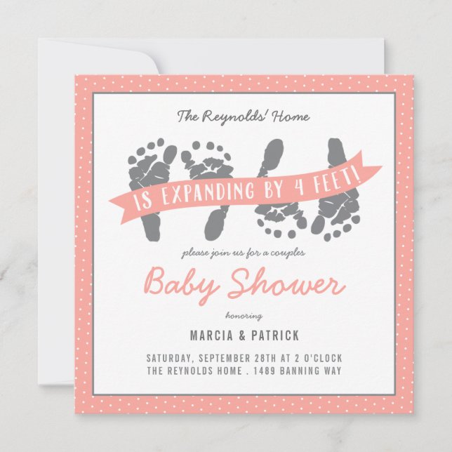 Invitation Twin Girls Couples Douche Pois rose (Devant)