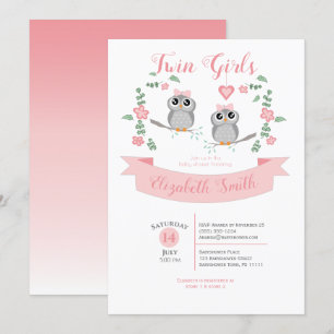 Invitation Twin Girls Cute owls baby shower