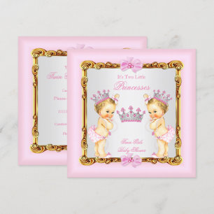 Invitation Twin Girls Princess Baby shower Gold Rose Blonde