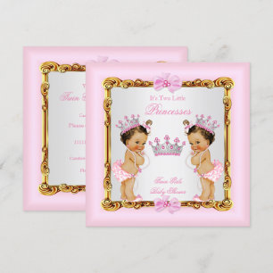 Invitation Twin Girls Princess Baby shower Gold Rose Brunette