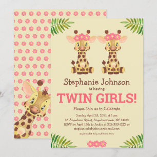 Invitation Twin Girls Safari Giraffe mignonne Baby shower