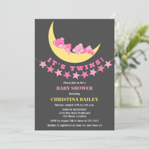Invitation Twin Girls Teddy Bear Baby shower