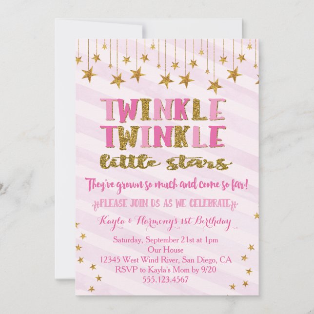 Invitation Twin Girls Twinkle Twinkle Little Star (Devant)