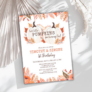 Invitation Twin Kids Floral Citrouille Automne Premier Annive