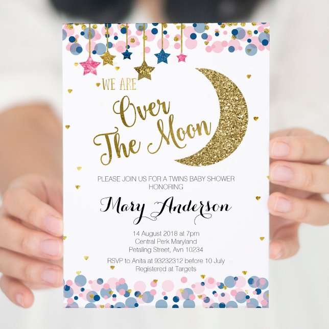 Invitation Twin Over the Moon Baby shower (Créateur téléchargé)
