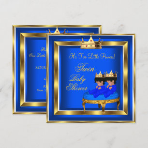Invitation Twin Prince Baby shower Royal Blue Gold Boy Crown
