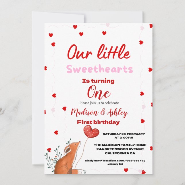 Invitation Twin Red Heart Valentine's Day Sweetheat Anniversa (Devant)