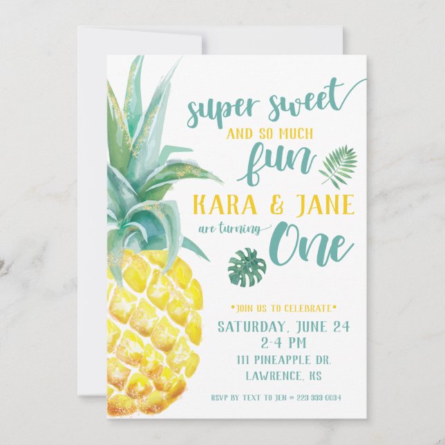 Invitation TWIN Super Sweet Pineappy Premier anniversaire (Devant)