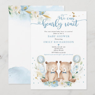 Invitation Twin Teddy Bear On Peut Attendre