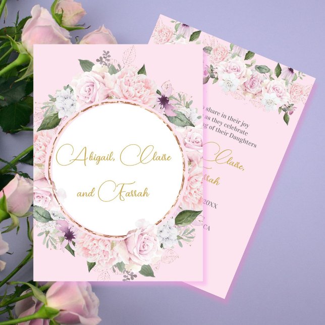 Invitation Twin Triplet Girl Baby Naming (Créateur téléchargé)