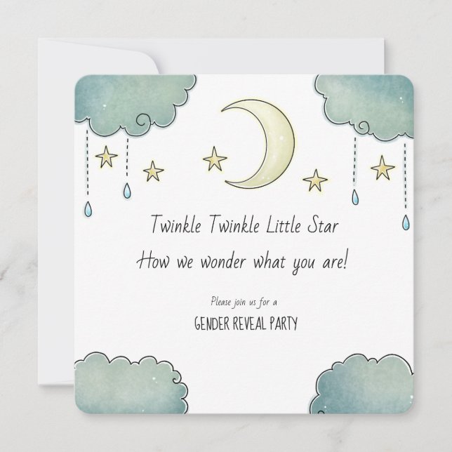 Invitation Twinke Twinkle Star Genre Révéler bébé douche (Devant)
