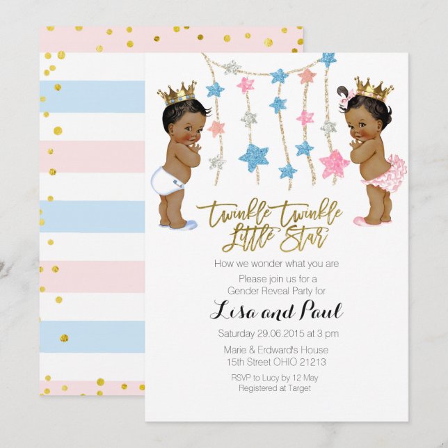 Invitation Twinkle Girl or Boy Genre Reveillez l'invitation (Devant / Derrière)
