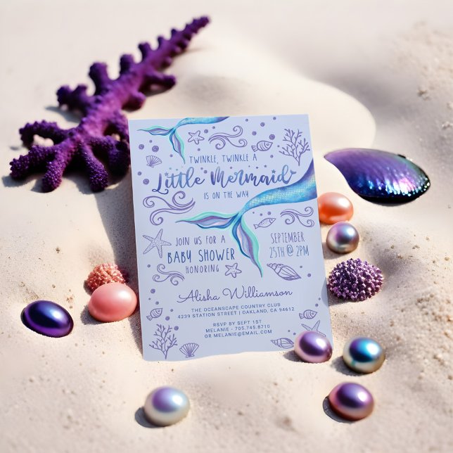 Invitation Twinkle Iridescente Ocean Mermaid Purple (Twinkle Twinkle Iridescent Ocean Mermaid Purple Invitation)
