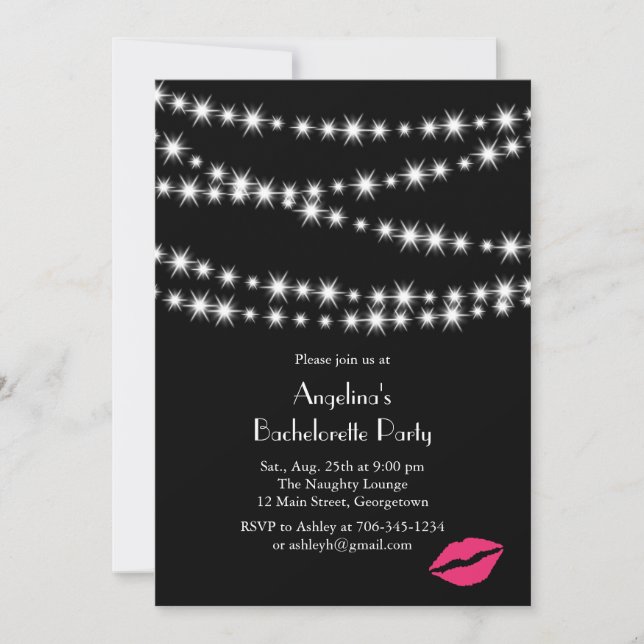 Invitation Twinkle Lights Bachelorette Party (noir) (Devant)