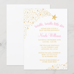 Invitation Twinkle Little Shooting Star Gold Baby shower rose
