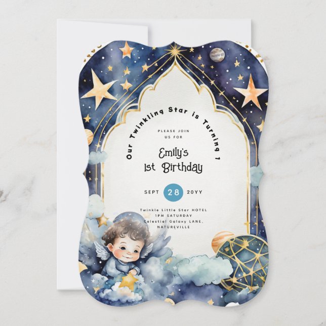 Invitation Twinkle Little Star 1er anniversaire, BABY SHOWER  (Devant)