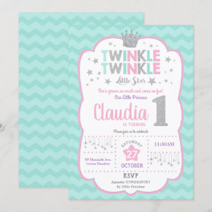 Invitation Twinkle Little Star 1er Anniversaire Princesse