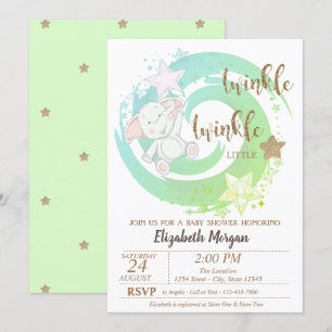 Invitation Twinkle Little Star, Baby Bear Baby shower vert