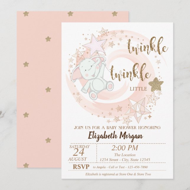 Invitation Twinkle Little Star, Baby shower bébé ours (Devant / Derrière)