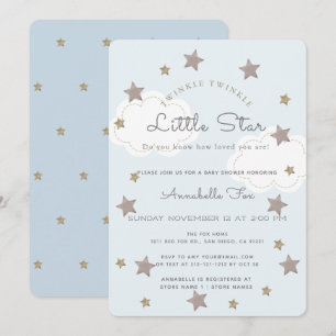 Invitation Twinkle Little Star Baby shower bleu