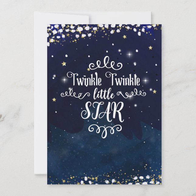 Invitation Twinkle Little Star Baby shower Blue Gold Starry (Dos)