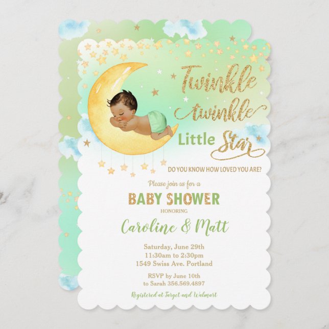 Invitation Twinkle Little Star Baby shower Brown Neutral (Devant / Derrière)