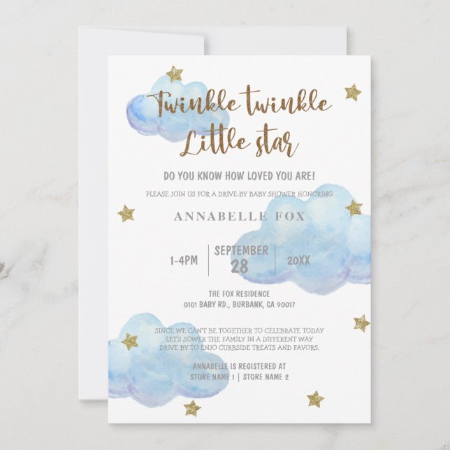 Invitation Twinkle Little Star Baby shower d'aquarelle bleu d (Devant)