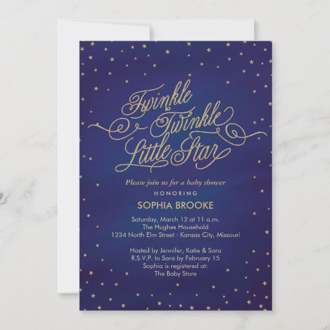 Invitation Twinkle Little Star Baby shower enchanté (Devant)