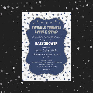 Invitation Twinkle Little Star Baby shower marine argent invi