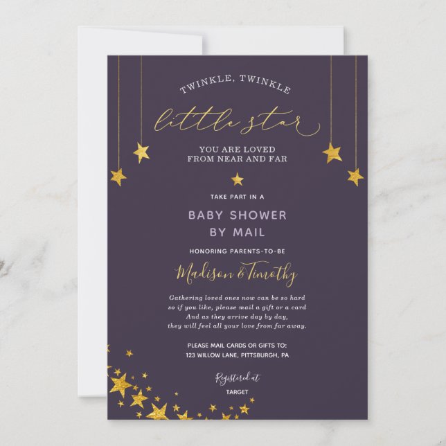 Invitation Twinkle Little Star Baby shower par courrier (Devant)