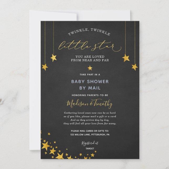 Invitation Twinkle Little Star Baby shower par courrier (Devant)