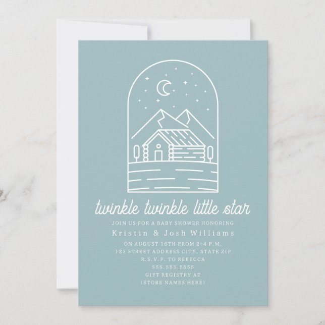 Invitation Twinkle Little Star Blue Boy Baby shower (Devant)