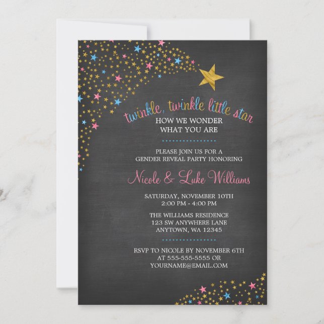 Invitation Twinkle Little Star Chalkboard Sexe Reveal Party (Devant)
