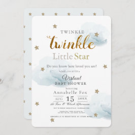 Invitation Twinkle Little Star Cloud Blue Baby shower virtuel