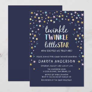 Invitation Twinkle Little Star Confetti & Blue Baby shower