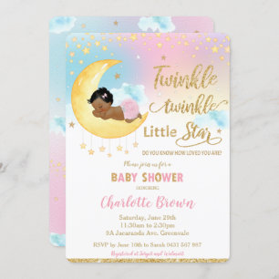 Invitation Twinkle Little Star Cute Little Girl Baby shower