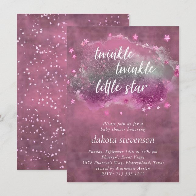 Invitation Twinkle Little Star | Dusty Mauve rose gris argent (Devant / Derrière)
