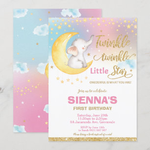 Invitation Twinkle Little Star Elephant 1er anniversaire fill
