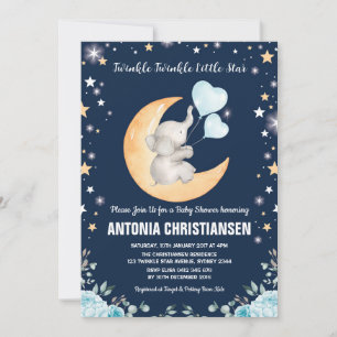 Invitation Twinkle Little Star Elephant Moon bébé garçon douc