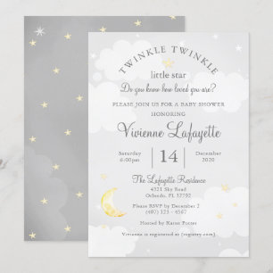 Invitation Twinkle Little Star et Moon Grey Baby shower