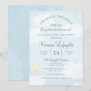 Invitation Twinkle Little Star et Moon Sky Blue Baby shower