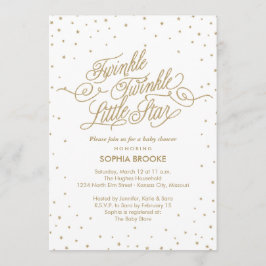 Invitation Twinkle Little Star Fancy Gold & Baby shower blanc