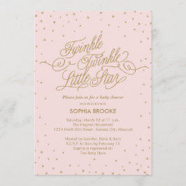 Invitation Twinkle Little Star Fancy Or et Rose Baby Shower
